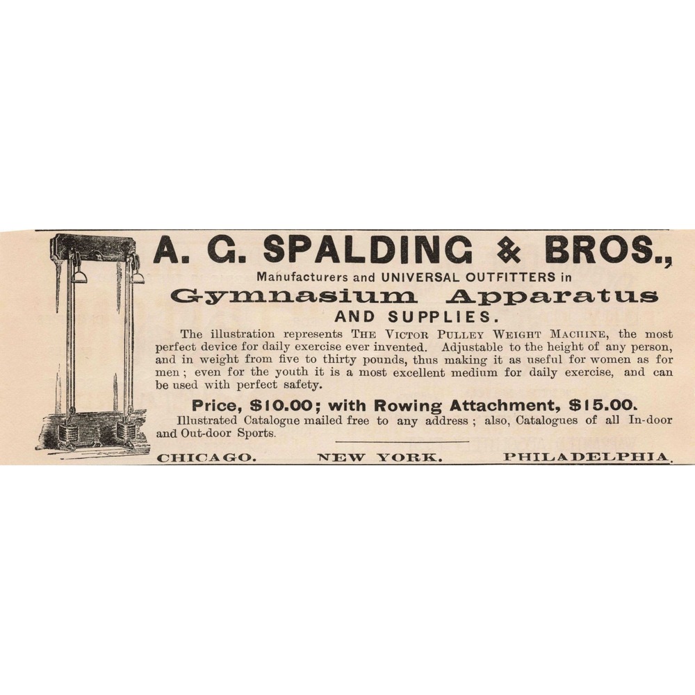 1891 A G Spalding Bros Victor Pulley Weight Machine Gymnasium Print Ad - Picture 1 of 1